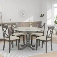 Gracie Oaks 5 Pcss Dining Table And Chairs Set For 4 Persons, Kitchen Room Solid Wood Table With 4 Chairs, Kitchen Table