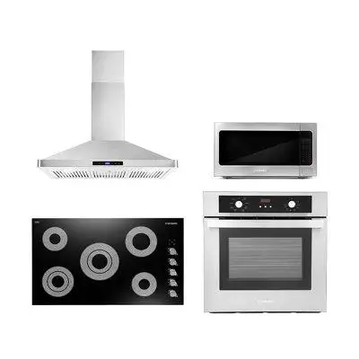 Cosmo 4 Piece Kitchen Package 36" Electric Cooktop 36" Wall Mount Range Hood 24" Single Electric Wall Oven  24.4" Built-