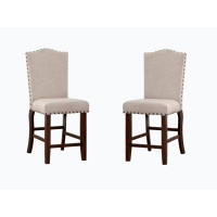Wenty Classic Cream Upholstered Cushion Chairs Set Of 2Pc Counter Height Dining Chair Nailheads Solid Wood Legs Dining R
