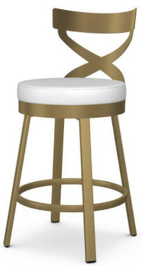 4 Gold Frame with White Seat Sculpted Back Swivel Bar Counter Stool