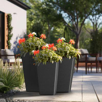 Wrought Studio 24.5", 18.5" , 16" High Charcoal Black Tapered Square Large Tall Indoor/Outdoor Concrete Planter Plant Po