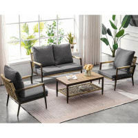 George Oliver Outdoor Patio Furniture Set, 4 Pieces Rattan Conversation Sets With Loveseat, Chairs, Table, Wicker Patio