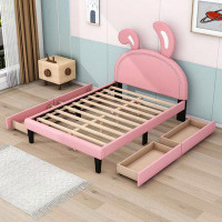 Zoomie Kids Allyah PU Upholstered Platform Bed with Rabbit Headboard and Drawers