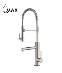 Pre-Rinse Kitchen Faucet Spring Spout and Pot Filler Pull-Down Two Function Chef Style Brushed Nickel