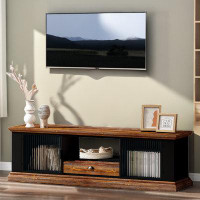 Millwood Pines Brittlyn 62.99'' W Storage Credenza with Fluted Tempered Glass Doors