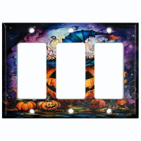 WorldAcc Metal Light Switch Plate Outlet Cover (Halloween Spooky Pumpkin Witch Hat - Triple Rocker)