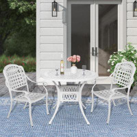 MEETWARM Meetwarm 3 Piece Patio Bistro Set, Outdoor All-Weather Cast Aluminum Dining Furniture Set Includes 2 Chairs And
