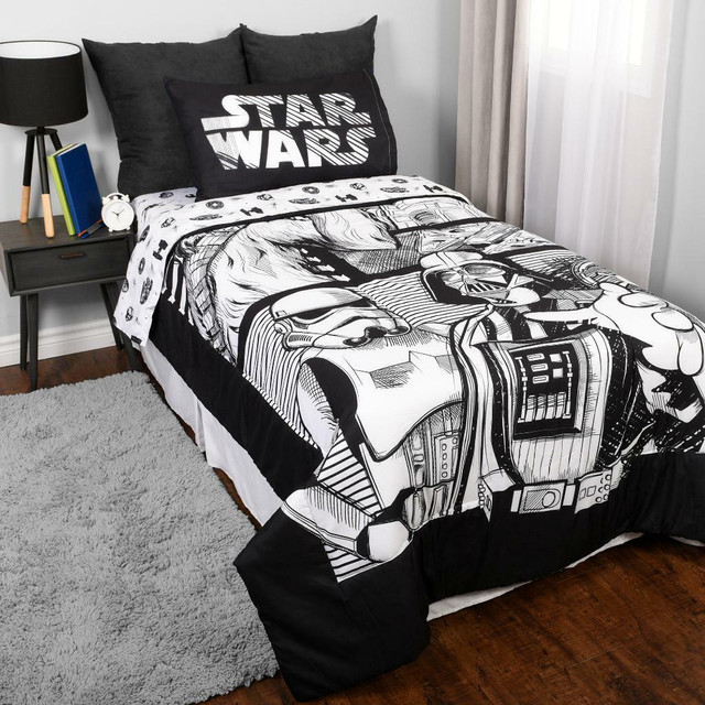 Star Wars Comic Book Kids Bedding Sheet Set with Reversible Comforter Bed in Bag 4 Pcs Set for Kids in Bedding