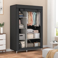 Ebern Designs Calmootey Closet Storage Organizer,Portable Wardrobe With 6 Shelves And Clothes Rod,Non-Woven Fabric Cover