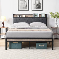 17 Stories Metal Platform Bed Frame with upholstery storage function Headboard and USB LINER