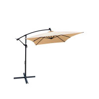 HBI home Outdoor Patio Umbrella Solar Powered LED Lighted Sun Shade Market Umbrella with Crank and Cross Base