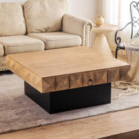 Millwood Pines 41.33"Three-Dimensional Embossed Pattern Square Retro Coffee Table With 2 Drawers And MDF Base