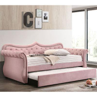 Rosdorf Park Velvet Fabric Tufted Daybed With Trundle,Pink