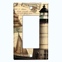WorldAcc Metal Light Switch Plate Outlet Cover (Rustic Light House Nautical Boat - Single Rocker)
