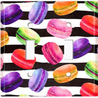 WorldAcc Metal Light Switch Plate Outlet Cover (Colourful Macaron Treat Stripes  - Double Toggle)