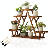 Arlmont & Co. Bamboo Plant Stand, 6 Tier Planter Display Shelving, Large Multiple Flower Pot Organizer Holder Shelf For