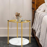 Mercer41 21" Tall Golden Iron Tray Top End Table