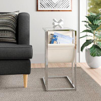 Ivy Bronx Flannagan Accent Table, C-shaped, End, Side, Snack, Living Room, Bedroom, Metal, Pu Leather Look, Chrome