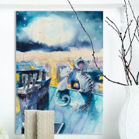 Made in Canada - East Urban Home 'Singing Cat at Night' Graphic Art Print Print on Wrapped Canvas