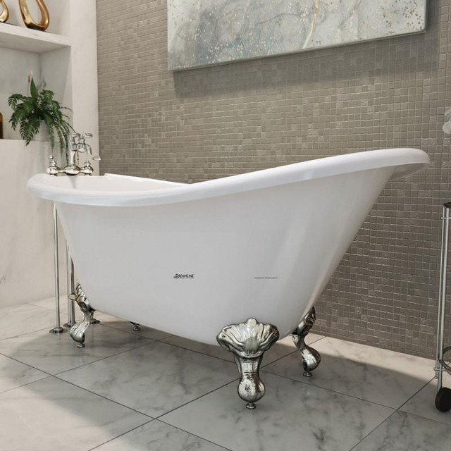 61x28x28 (H) DreamLine Atlantic Acrylic Freestanding Bathtub with White, Brushed or Chrome Finish ( Clawfoot ) in Plumbing, Sinks, Toilets & Showers - Image 3