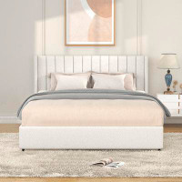 Latitude Run® Queen Size Ivory Boucle Upholstered Platform Bed With Patented 4 Drawers Storage, Tufted Headboard, Wooden