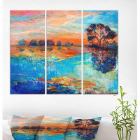 Made in Canada - East Urban Home 'Lake and Tree' Oil Painting Print Multi-Piece Image on Wrapped Canvas