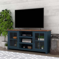 Latitude Run® 67 inch TV Stand Console for TVs up to 80 inches, Blue Denim and Whiskey Finish