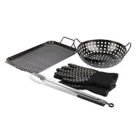 PitMaster King Pitmaster King Grill Topper BBQ Grilling Matte Black Pan And Tray 5Pc Set For Indoor/Outdoor Cooking W/To