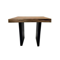 Loon Peak Mya 23 Inch Square End Table With Live Edge Wood Top, Wide Black Iron Legs