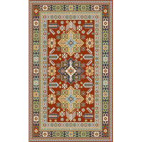 Lofy Abbot Red Tribal Bamboo Wool Machine Made Area Rug