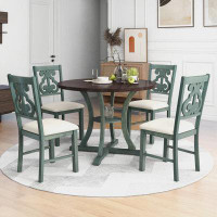 Builddecor 5 Pcs Round Dining Table And Chair Set With Hollow Chair Back For Dining Room