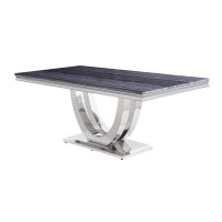 Everly Quinn Baty Engineering Marble And Mirrored Silver Dining Table