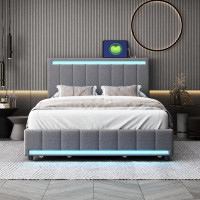 Ivy Bronx Upholstered Bed with LED Light and 4 Drawers