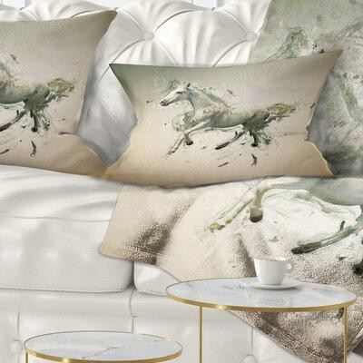 Made in Canada - East Urban Home White Horse in Motion on Brown Animal Lumbar Pillow in Bedding