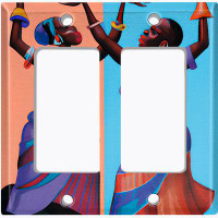 WorldAcc Metal Light Switch Plate Outlet Cover (Native African Culture Women Colourful - Double Rocker)
