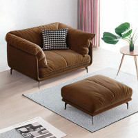 ULTORU 47.24" Brownness 100% Polyester cushion Arm Chair with Ottoman