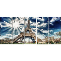 Made in Canada - Design Art Magnificent Eiffel Tower View 5 Piece Wall Art on Wrapped Canvas Set