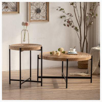 Latitude Run® Round Coffee Table, MDF Table Top with Cross Legs Metal Base(Two-piece Set)