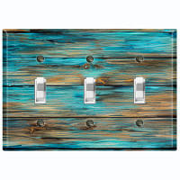 WorldAcc Metal Light Switch Plate Outlet Cover (Blue Wood Fence Brown - Triple Toggle)
