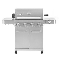 Monument Grills Monument Grills 4-Burner Propane Gas Grill with Rotisserie Kit, Side Burner, Stainless Steel