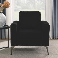 Ivy Bronx Sleek Corduroy Black Sofa Chair With Square Arms And Tight Back For Modern Comfort
