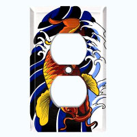 WorldAcc Metal Light Switch Plate Outlet Cover (Red Koi Fish - Single Duplex)