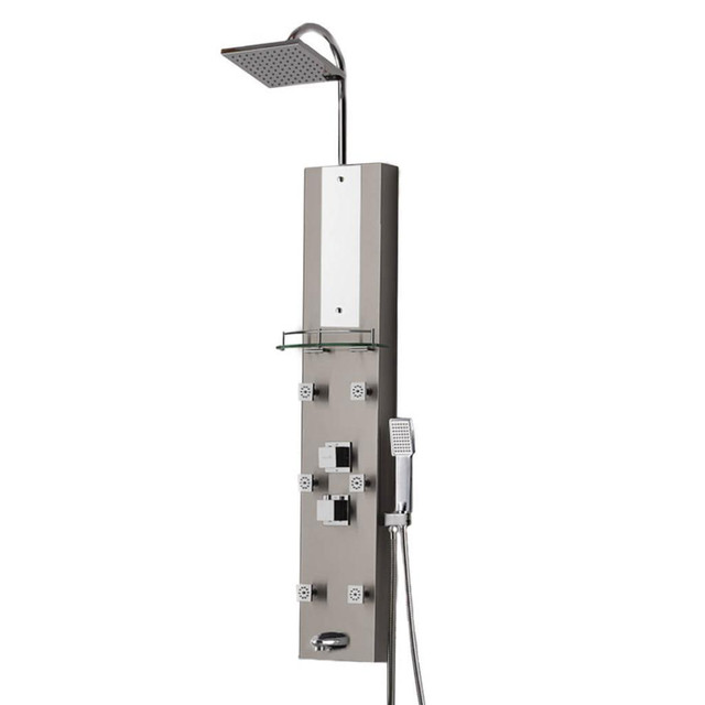 Wall-Mounted Shower Column with Round or Square Shower Head, Mirror, and Integrated Shelf 14.5x49.5 In H      JBQ in Plumbing, Sinks, Toilets & Showers - Image 2