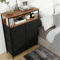 Ebern Designs Ebern Designs 8 Drawer Dresser With 2-Layer Shelves, Chest Of Drawers For Bedroom With MDF Wooden Top, Bla
