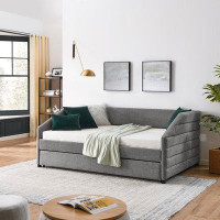 Latitude Run® Full Size Daybed With Trundle Upholstered Tufted Sofa Bed, Chenille Fabric, Grey (82.5"x58"x34")
