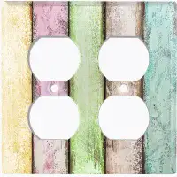 WorldAcc Metal Light Switch Plate Outlet Cover (Colourful Pastel Fence Vertical - Double Duplex)
