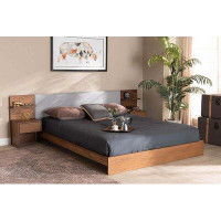 Hokku Designs Travell Light Grey Fabric Upholstered Walnut Brown Wood Platform Storage Bed W/Built-In Nightstands (Queen