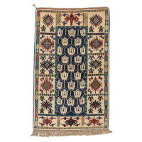 Tufenkian Kazak Oriental Hand-Knotted Rectangle 4' x 6' Wool Area Rug in Blue/Red/White