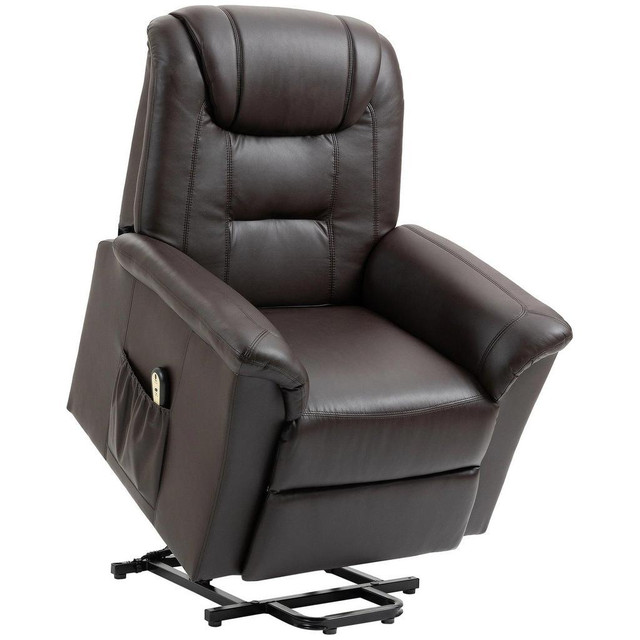 ELECTRIC POWER LIFT CHAIR FOR ELDERLY, PU LEATHER RECLINER SOFA WITH FOOTREST AND REMOTE CONTROL FOR LIVING ROOM, BROWN in Chairs & Recliners