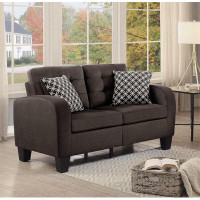 Latitude Run® Chocolate Brown Contemporary Loveseat 1Pc Tufted Detail Textured Fabric Upholstered 2 Pillows Solid Wood L